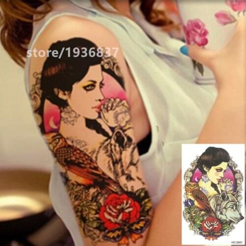Nu-TATY Waterproof Temporary Tattoo Sticker 9 Set Sexy Beauty Portrait Series Big Pattern Wolves And Beauties European Style