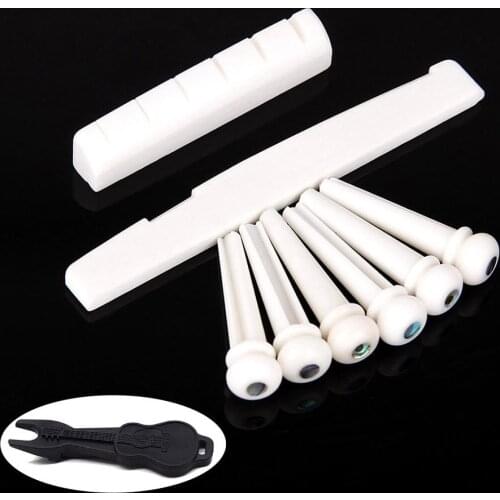 High quality 6pcs Natural Cattle Bone Guitar Nut +Saddle+Bridge Pin+Pins Puller for Folk Guitar Replacement Accessories