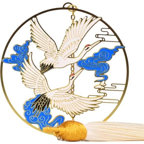 Bookmarks Exquisite gift box packaging Chinese Stationery Supply Gifts Retro Carving Style Metal Hollow out Crane Shape Tassel