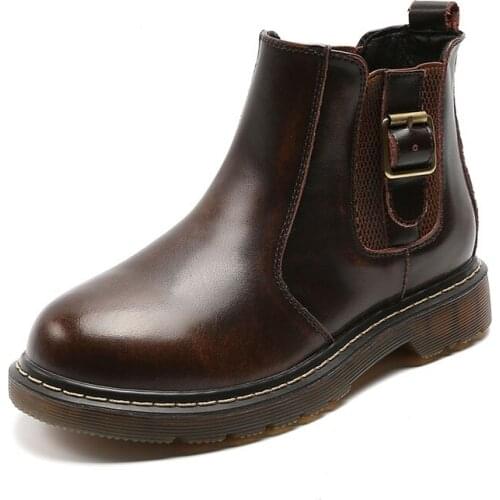 Winter Women Chelsea Boots Cow Split Leather Vintage Thick Heel Platform Ankle Booties Slip-On Female Heels Shoes Spring Autumn