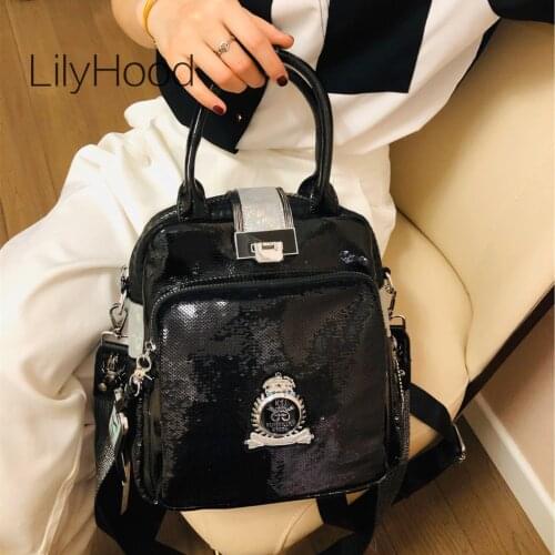 Women Fashion Sparkle Iridescent Paillette Backpack Female Tide Artificial Leather Shinny Holographic Small Knapsack Handbag