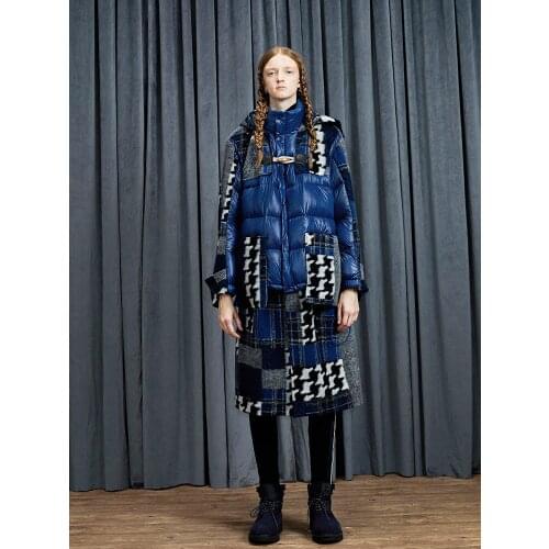 Winter Original Design Women Oversized Hooded Coat Thick Warm Fake Two Pieces woolen Patchwork Long White Duck Down Jacket