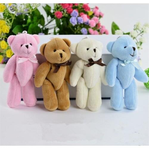 10 pcs/lot 11 cm Mini Cute Plush Teddy Bear Joint Bowtie Doll Stuffed Toy Wedding Gift Cartoon Toys for Decoration Children