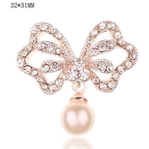 10pcs/lot 32*31MM Large Crystal wedding Embellishment Rhinestone Button with pearl pendant for diy accessories