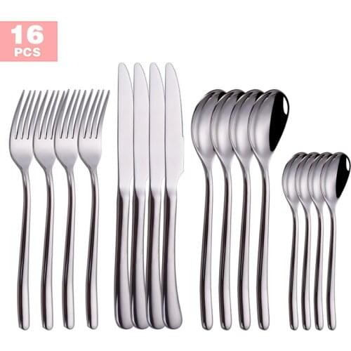 16pcs Luxury Dinnerware Set Cutlery Stainless Steel Forks Spoons Knives Steel Mirror Cutlery Set Silverware Set Service for 4