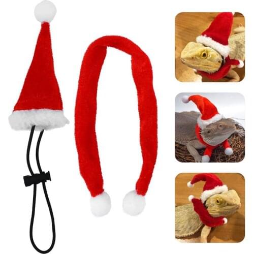 2Pcs Reptiles Christams Hat Cosplay Props Bearded Dragon Lizard Santa Hat With Scarf Pet Christmas Costume Set For Reptiles