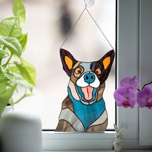 25# Dog Stained Acrylic Sun Catcher Kittens Window Hanging Rainbow Suncatcher Garden Decoration Outdoor Vintage Pendants