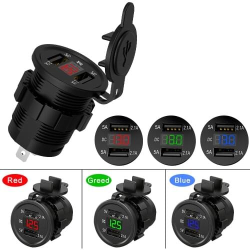 Car Cigarette Lighter Sockets Dual USB Motorcycle Charger 12V-24V Car usb Moto Cigarette Lighter Power Plug Outlet LED