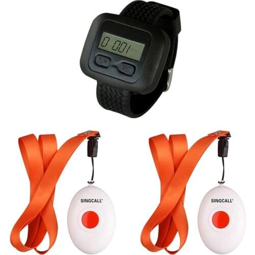 SINGCALL Wireless Nurse Call System for Old, Disabled People, for Hospital Medical Call Button,1 Watch Receiver and 2 Bells