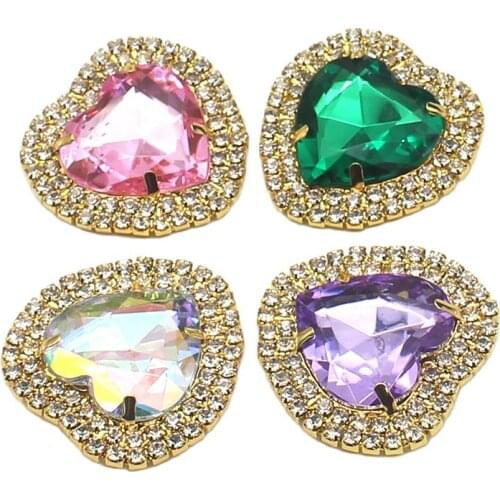 YWXINXI 5Pcs new shiny rhinestone peach heart flat buttons, DIY hand-stitched clothing and hair accessories decorative jewelry