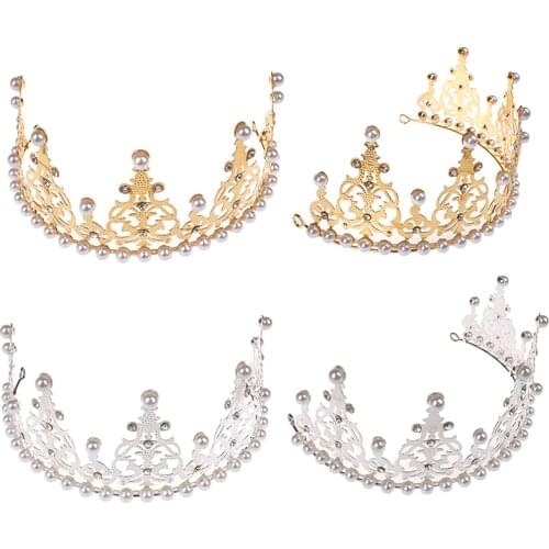 Shining Mini Crown Cake Topper Metal Pearl Happy Birthday Cake Toppers Wedding&Engagement Cake Decora Sweet 16 Party Decorations