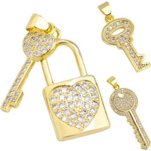 Key Lock Rhinestone Charms Pendants DIY Jewelry For Necklace Making Accessories Keychains Fashion Christmas Gift Couple Bracelet