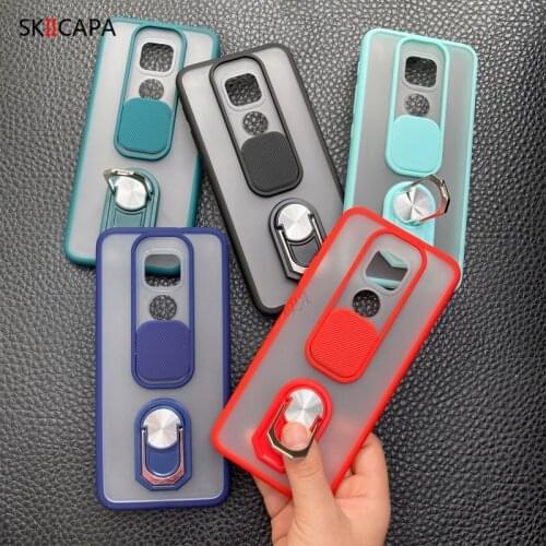 Case For Motorola G9 Play Slide Camera Lens Protection Phone Case For Moto E7 Plus Magnetic Ring Stand Holder Clear Back Cover