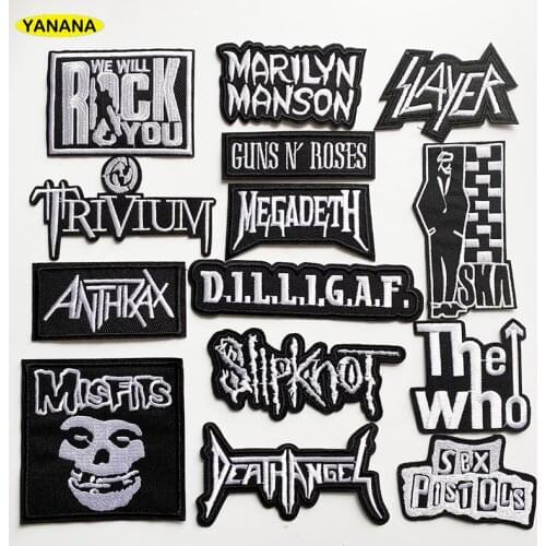 Black White rock band Patches for Clothing DIY Stripes Written Words Sticker Clothes Stickers Apparel Garment Accessorie