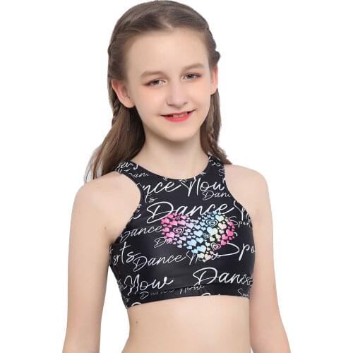 Kids Girls Summer Vest Sleeveless Sports Letters Heart Shaped Printed Crop Top for Dance Exercise Sport Tops Children Clothes