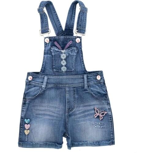 4-8T Summer Children Kids Little Girls Romper Shorts Denim Shorts Jeans Cotton Denim Bib Braces Rompers