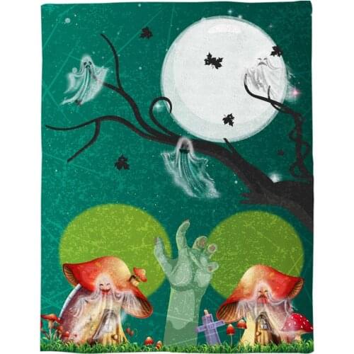 Halloween Mushroom Ghost Printed Flannel Blanket Soft Throw Blanket Machine Washable Blankets for Beds