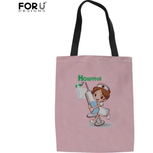FORUDESIGNS Cartoon Medical Nurse Bag Pattern Canvas Handbag Shopper for Ladies Cloth Shoulder Bag Designer School Bolso Mujer