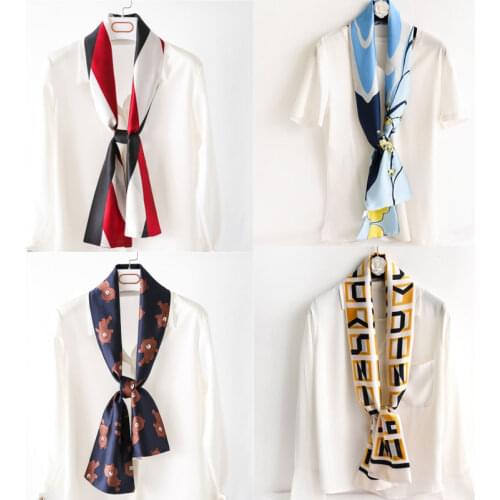 Hijab Real 2020 Long Silk Women Print Elegant Neck Scarves Hair Head Ribbon Tie Bag Handle Decoration Foulard Collar Kerchief