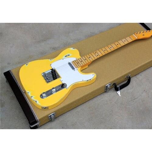 Custom retro luteal electric guitar and yellow neck, White Pickguard, provide customized, free delivery