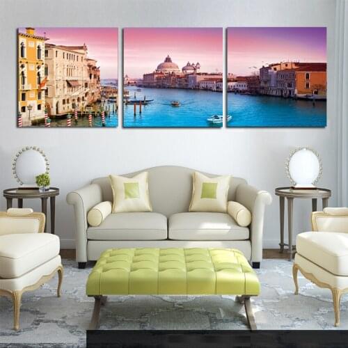 Modern Canvas Painting 3 Pieces Wall Art Italy Venice Landscape Paintings Beautiful City River Decorative Pictures No Frame