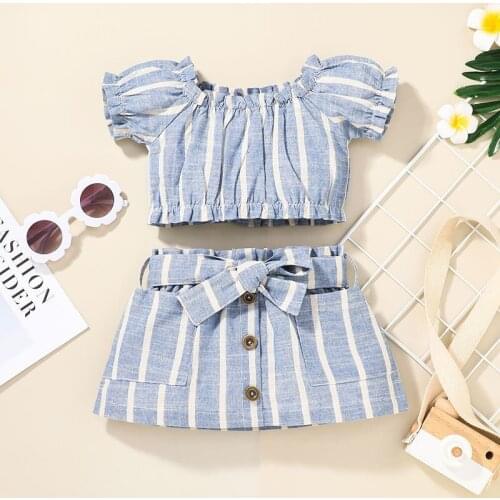 Summer Girls' Clothing Set Short Sleeve Striped Blouse and Short Skirt Two-piece Suit for Girl