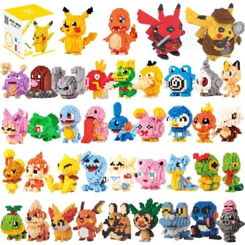 Small Building Pokemon Blocks Small Cartoon Picachu Animal Model Education Game Graphics Bricks Pokemon Toys