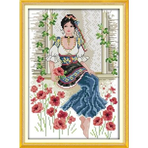 Beauty cross stitch kit aida 14ct 11ct count print canvas flowers cross stitch pattern needlework embroidery set DIY handmade
