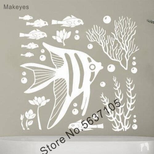 Makeyes Seaweed Wall Sticker Home Bathroom Fish Wall Decal Sea Animals Art Wall Stickers Wash Ocean Wallpaper Vinyl Design Q631