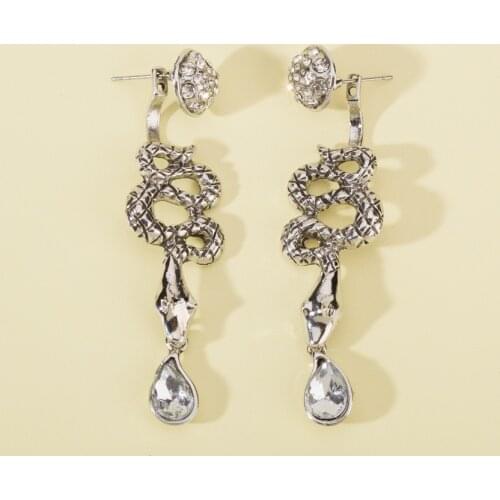 Rhinestone Long Snake Earring Unusual Stud Earings for Women Vintage Personality Animal Female Fashion Jewelry Factory Outlet