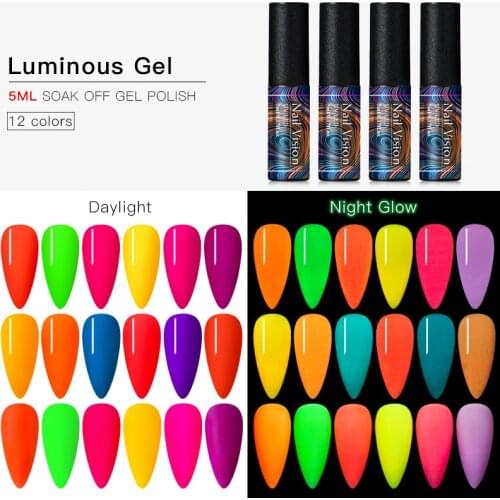 Nail Vision 5ML Neon Gel Nail Polish Fluorescent Luminous Matte Top Coat Varnish Soak Off UV Glow In Dark Nail Art Gel Lacquer