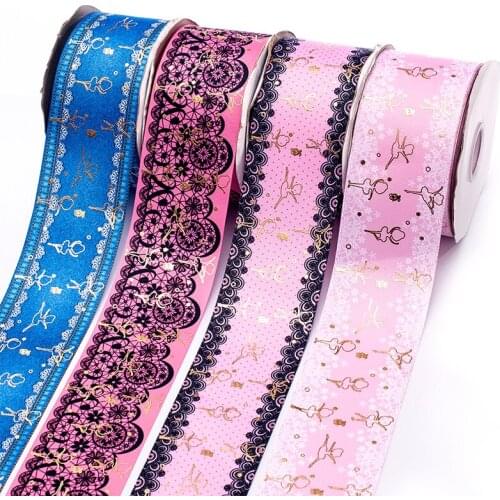 New 75mm 3" 10yard gold foil of dancing girl grosgrain ribbon with Thermal transfer Printed