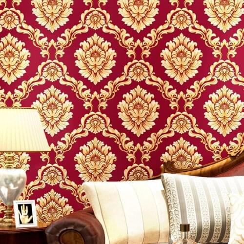 3D European Damascus Wallpaper Waterproof Simple Red Warm Beauty Salon Special Background Wallpaper
