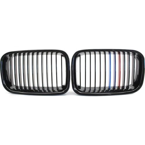 Pair of Gloss Black M-Stripe Front Center Grille fit BMW 3Series E36 92-96 Grill