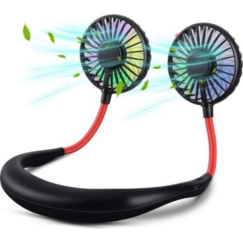Portable Hanging Neckband Mini Fan USB Rechargeable Double Fans Air Cooler Conditioner Colorful Aroma Electric Desk Fan For Room