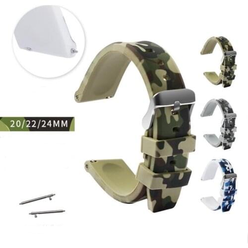 Silicone Watchband Sports Camo Printed Rubber Waterproof Replacement Bracelet Band Strap Watch Accessories 20mm 22mm 24mm