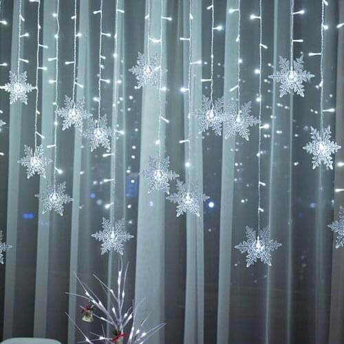 Indoor Outdoor Christmas Snowflake LED String Light Flashing Fairy Lights Curtain Light Garland For Holiday Party New Year Decor