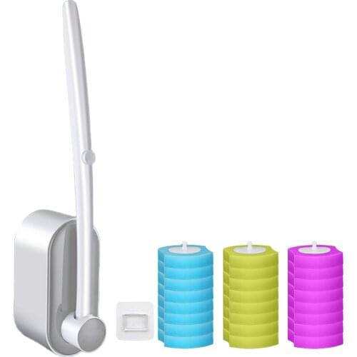 Long Handle Wall Mounted With Holder Replaceable Tool Bathroom Cleaning Disposable Toilet Brush Easy Grip Sponge 24 Refills Home