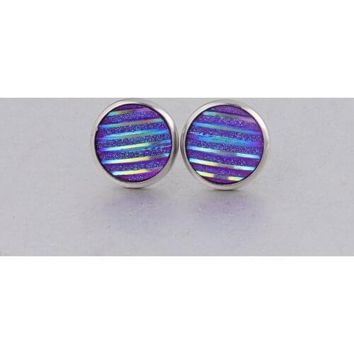 12mm Striped Druzy Drusy Stainless Steel Stud Earrings Glittery Bright Gypsophila Resin Cabochon Earrings for Women Jewelry Gift