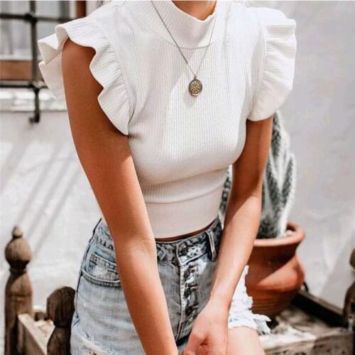 Ruffles Casual Sexy Sleeveless Short Patchwork Sweaters Pullovers Women Knitted Streetwear Female Tops Autum Winter Jumper