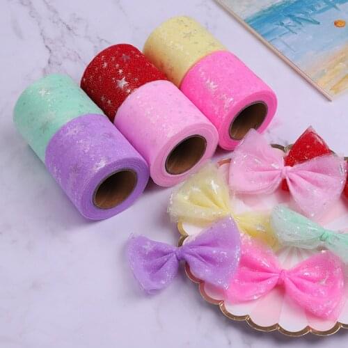 25Yards 6cm Star Tulle Roll Soft Iridescent Mesh Ribbon DIY Handmade Craft Tutu Bowknot Wedding Birthday Deco Fabric Supplies