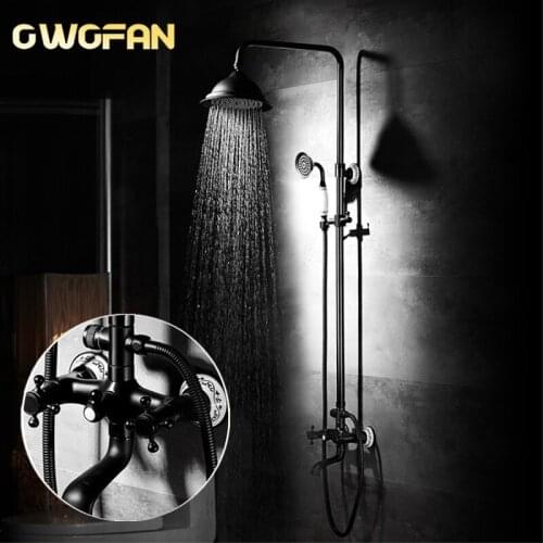 Bathroom Rainfall Shower Faucet Sets Dual Handle Mixer Tap With Hand Sprayer Wall Mounted Waterfall Bathtub Shower Set R45-503