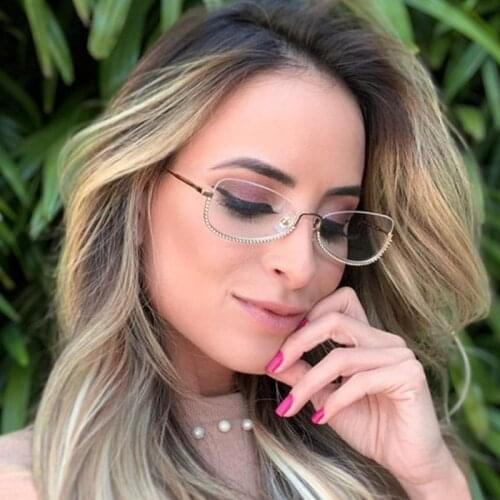 Vintage Transparent Cat Eye Crystal Glasses Frame For Women Retro Metal Half Frame Square Glasses UV400 Oculos De Grau Feminino