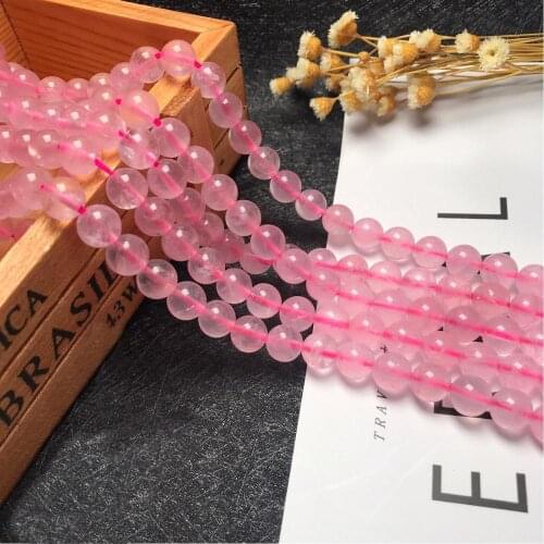 High quality 4 6 8 10 mm Transparent Pink crystal Stone Beads 15.5" Pick Size Loose Bead For bracelets charm Jewelry Making 2021