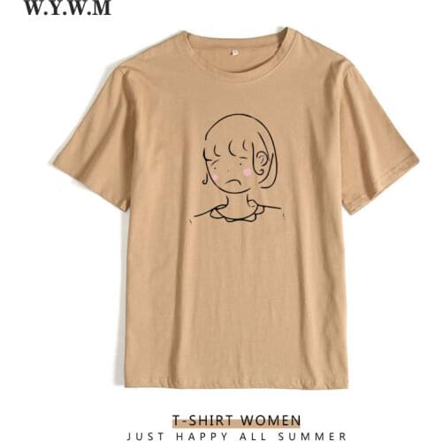 WYWM Hand-painted Printed Graphic Tee Women Cartoon Character Stick Figure Tshirts Woman Harajuku Simple Summer Loose Female Top
