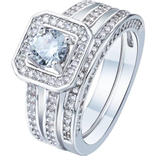 2017 large square promise Rings drop shipping lovely full paved Cubic Zircon square women Engagement Ring sets