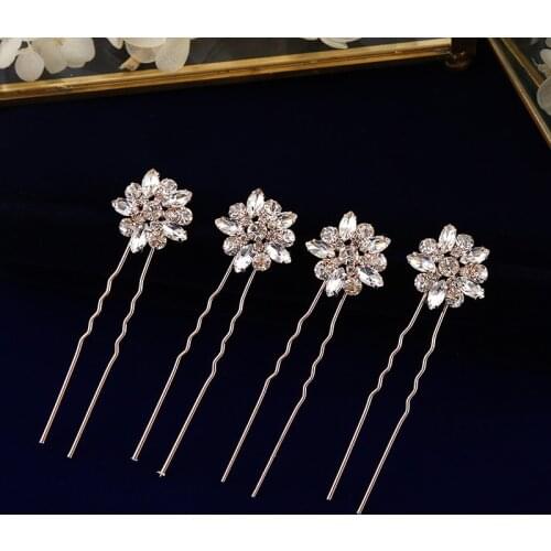 4 pics/ lot Women Sparkling Crystal Wedding Hair Accessories Handmade Gold Hair Sticks European Pearls Hairbands Hairpins