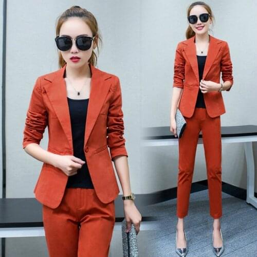 Set female 2019 autumn new temperament solid color wild large size casual small suit + nine pants fashion elegant two-piece