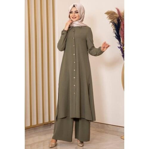 Khaki colour two pieces women dress. Elegant and quality dress. Muslim dress. New season fashion. Made in Turkey. Kaftan. Caftan