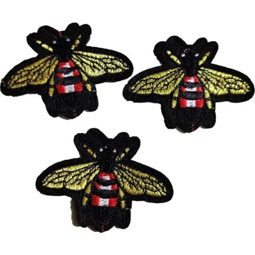 GOLD SMALL BEE PATCH EMBROIDERED LITTLE INSECT CLOTHING STICKER APPLIQUE
